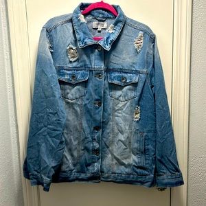 Distressed Denim Jacket with Detachable Hood